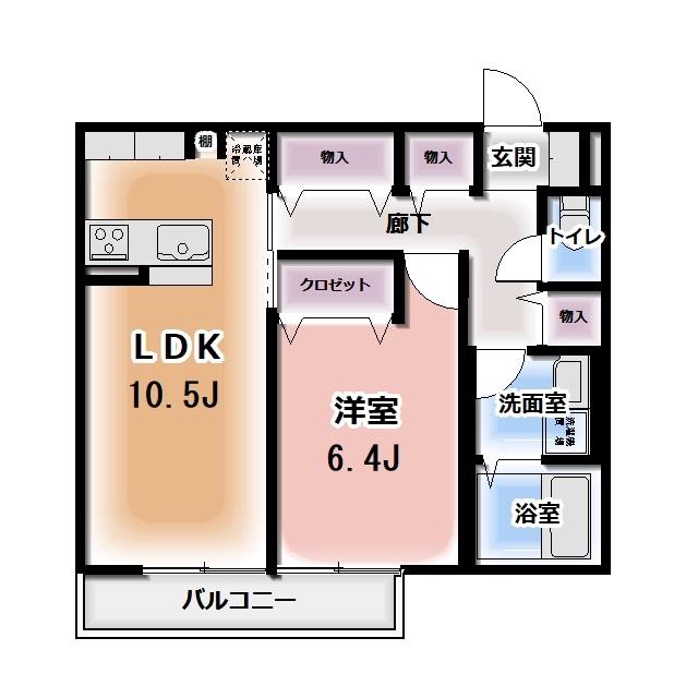 KOMOREBI GARDEN中田本町A(1LDK/3階)の間取り写真
