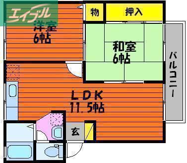 プレジール小野E棟(2LDK/1階)の間取り写真