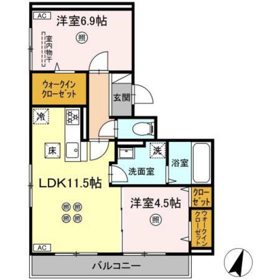 トリシア西崎本町(2LDK/1階)の間取り写真