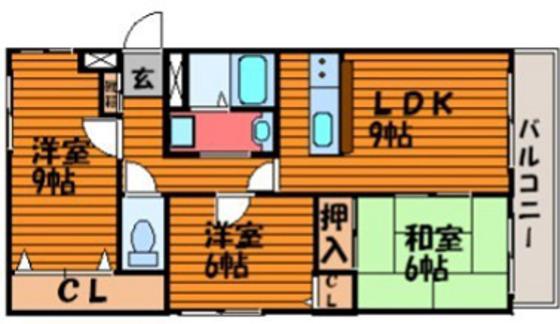ＪＲ津山線 法界院駅 徒歩26分 5階建 築30年(3LDK/3階)の間取り写真