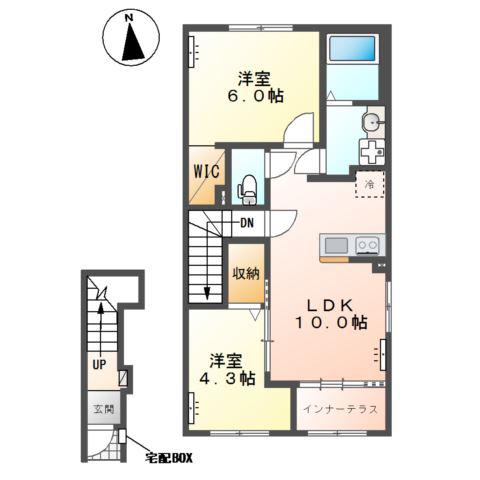 朝倉町アパート(2LDK/2階)の間取り写真