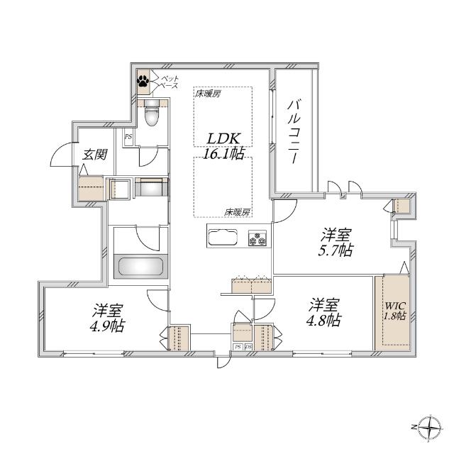 グランメール安東(3LDK/2階)の間取り写真