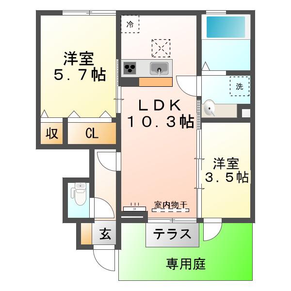 ウィット垂水II(2LDK/1階)の間取り写真