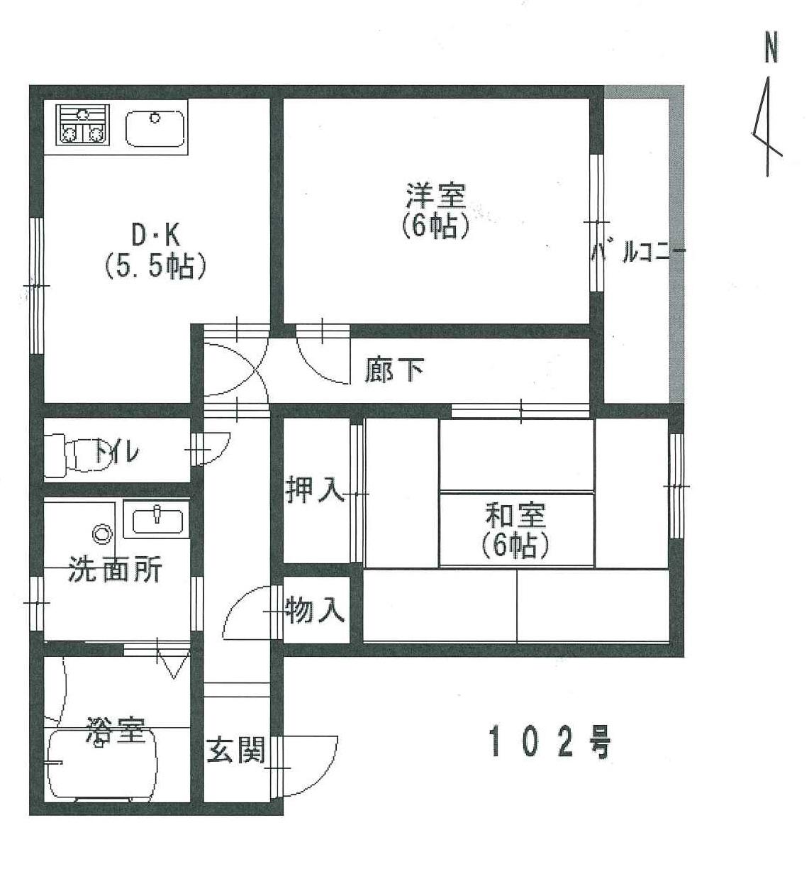 ERCTIYS F東大池(2DK/1階)の間取り写真