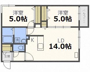 LIBERTE菊水(2LDK/4階)の間取り写真