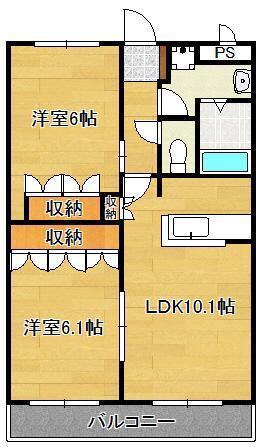 グランドール・のぞえI(2LDK/2階)の間取り写真