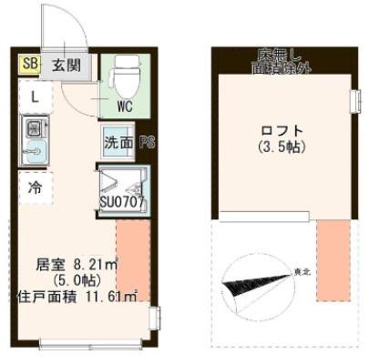 ハーモニーヒルズ北千住(ワンルーム/2階)の間取り写真
