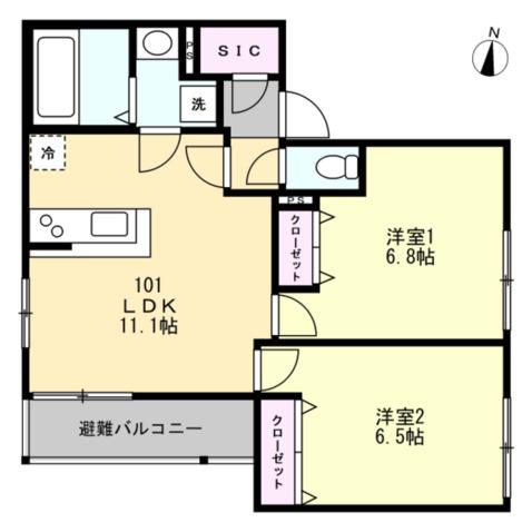 コスモリーヴ茅ヶ崎(2LDK/1階)の間取り写真