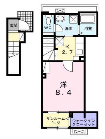 プラシードCOCOIII(1K/2階)の間取り写真