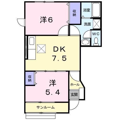 グルナード(2DK/1階)の間取り写真