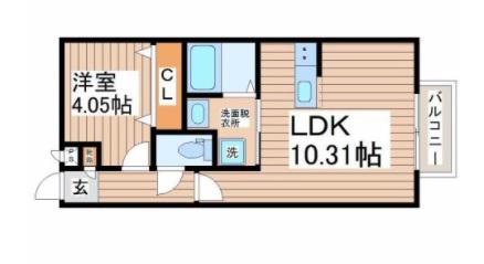 アスコット若林(1LDK/1階)の間取り写真