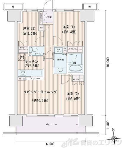 エスティメゾン豊洲レジデンス B棟(3LDK/6階)の間取り写真