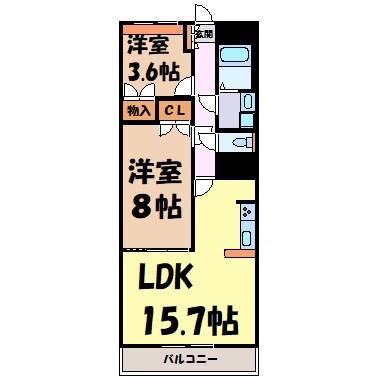アニマーレ名城(2LDK/8階)の間取り写真