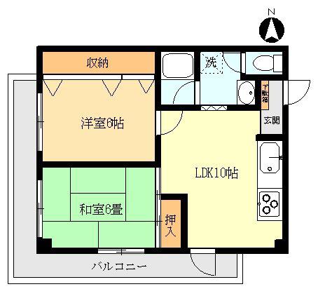 スリーバンブー(2LDK/2階)の間取り写真
