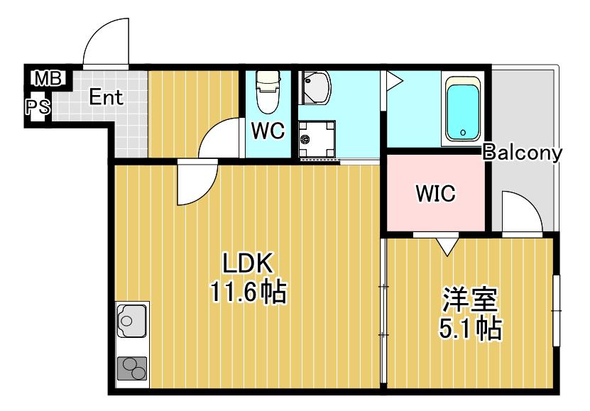 STスクエア徳庵(1LDK/1階)の間取り写真