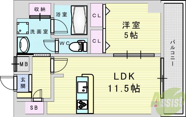 DIMUS新大阪(1LDK/9階)の間取り写真