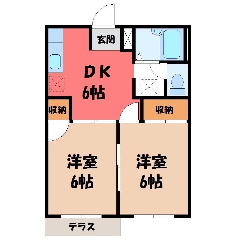 パークサイドP2(2DK/1階)の間取り写真