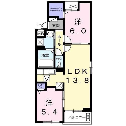 サンモール三橋I(2LDK/1階)の間取り写真