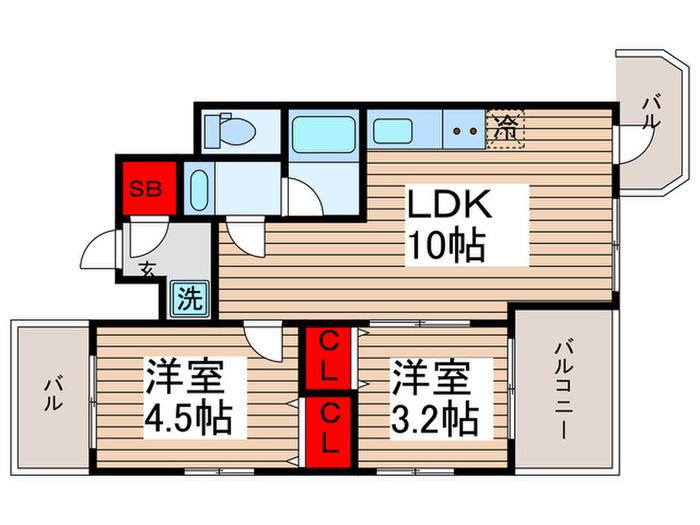 グランカーサ清澄白河(2LDK/2階)の間取り写真