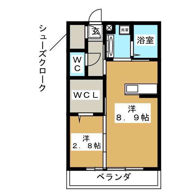 グランノール渚 W棟(1LDK/1階)の間取り写真
