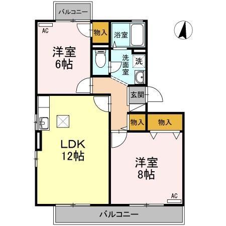 エクシード平野A棟(2LDK/1階)の間取り写真