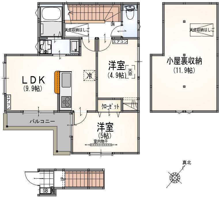 フローラ希望ヶ丘(2LDK/2階)の間取り写真