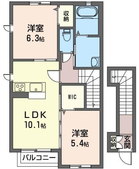 シエンフルール II(2LDK/2階)の間取り写真