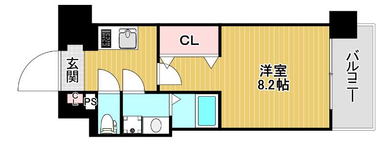 ソルテラスOSAKA御幣島(1K/1階)の間取り写真