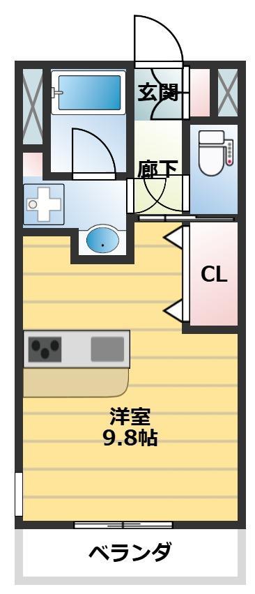 ブランシュール(ワンルーム/2階)の間取り写真