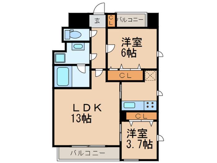 ブラン・スタイル博多(2LDK/12階)の間取り写真