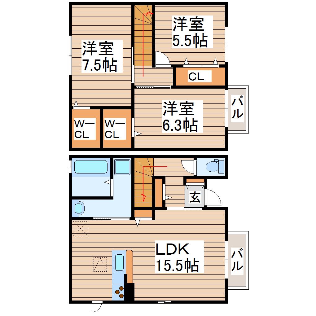 ブライトハイムB(3LDK/1階)の間取り写真
