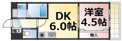 ジュネスシャトー深江橋(1DK/4階)の間取り写真