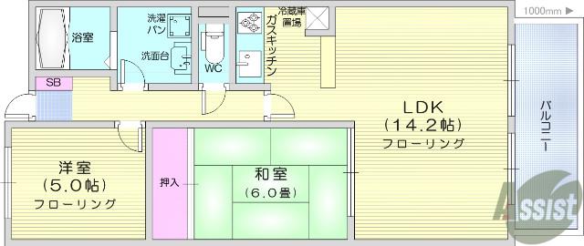 グランパークス八乙女(2LDK/6階)の間取り写真