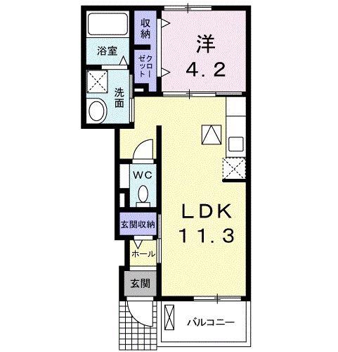 エスペランザ茶屋の原(1LDK/1階)の間取り写真
