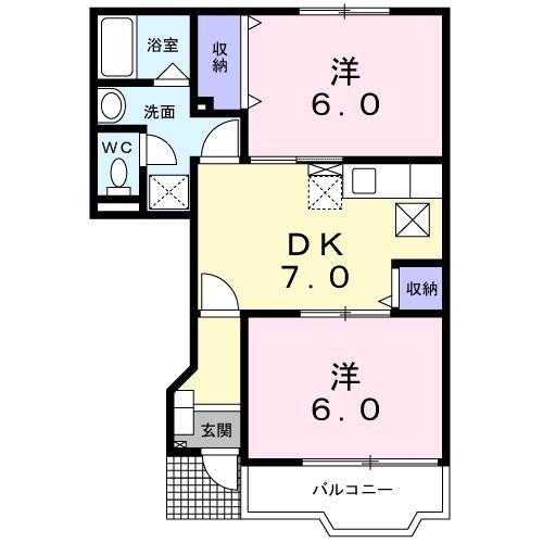 コンチェルト B(2DK/1階)の間取り写真