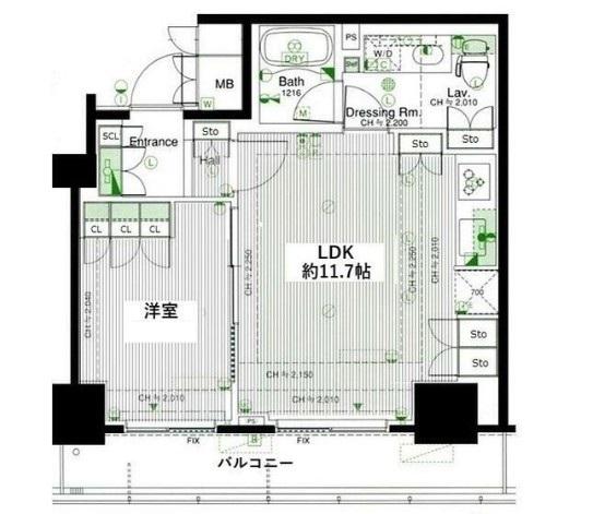 品川タワーフェイス(1LDK/24階)の間取り写真