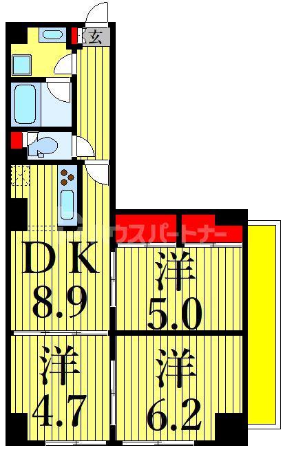 コスモリード西日暮里(3DK/5階)の間取り写真