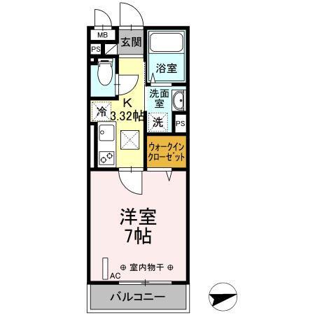 オリヴィア山手(1K/2階)の間取り写真