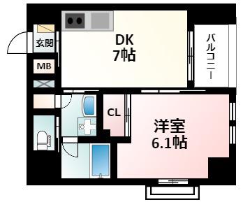SOAR ESAKA イースト(1DK/8階)の間取り写真