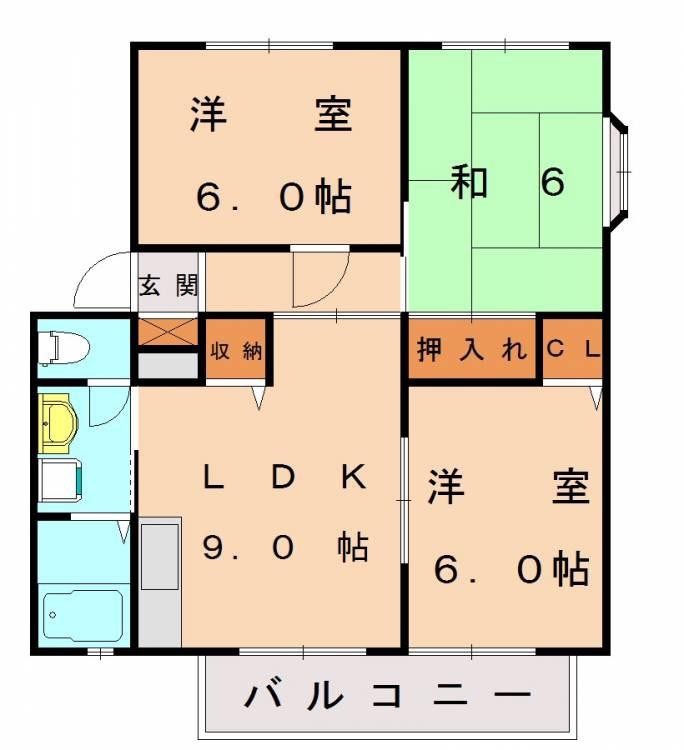 サンビレッジ津屋崎 C(3DK/1階)の間取り写真