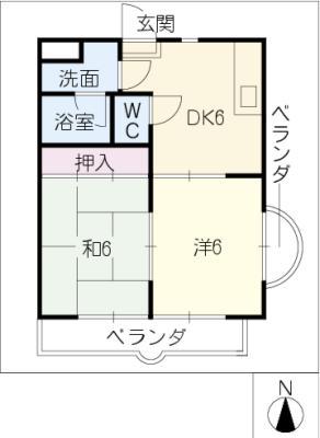 コーポ樋口(2DK/3階)の間取り写真
