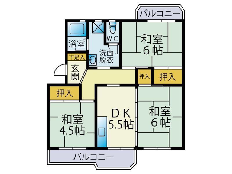 京町第二1棟(3DK/5階)の間取り写真