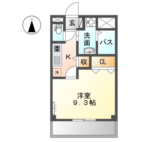 名鉄犬山線 西春駅 徒歩11分 3階建 築4年(1K/2階)の間取り写真