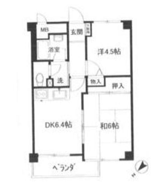 グリーンプラザ五反田第2(2DK/4階)の間取り写真