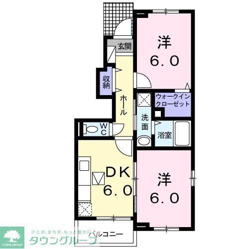 サニー ヒル B館(2DK/1階)の間取り写真