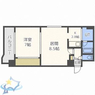 デュアンジュ北円山(1LDK/7階)の間取り写真