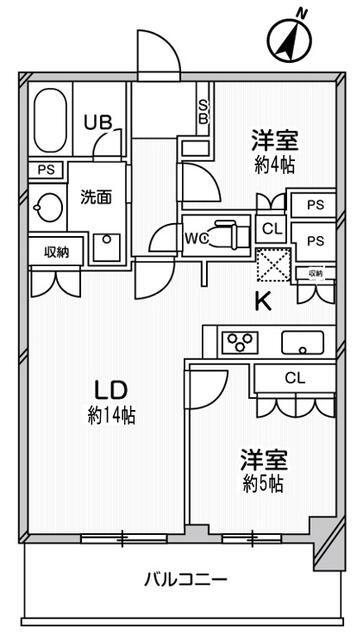 ドゥーエ大宮(2LDK/12階)の間取り写真