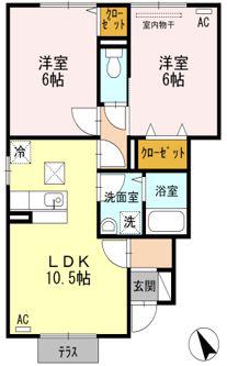 サニーコート水呑B(2LDK/1階)の間取り写真
