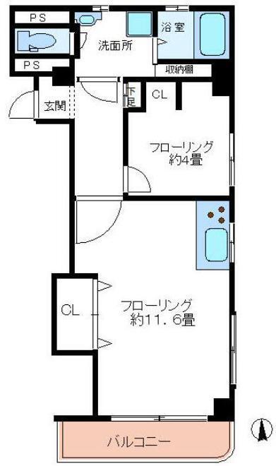 ヴィラ大橋(1LDK/4階)の間取り写真