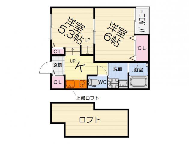 グランピア富木駅前(2K/2階)の間取り写真